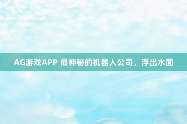 AG游戏APP 最神秘的机器人公司，浮出水面