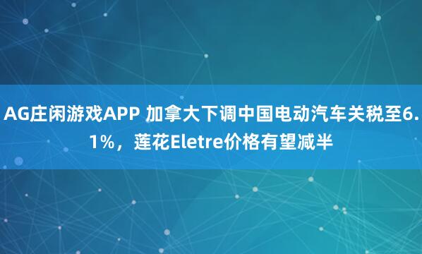 AG庄闲游戏APP 加拿大下调中国电动汽车关税至6.1%，莲花Eletre价格有望减半