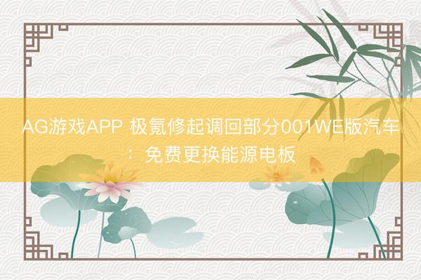 AG游戏APP 极氪修起调回部分001WE版汽车：免费更换能源电板